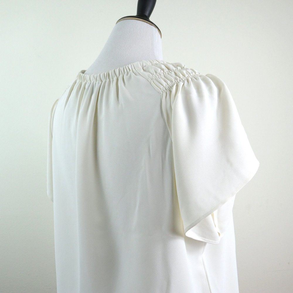 Ann Taylor Size Petite L Tiered Sleeve Boatneck Blouse Ivory Crepe - Picture 6 of 10